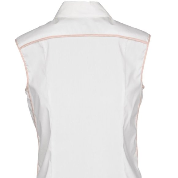 EMPORIO ARMANI SLEEVE LESS BLOUSE SIZE 38 IT, 2 US OFF WHITE W/ BEIGE BINDING - Picture 5 of 5